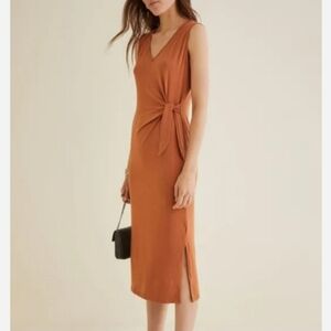 Amour Vert Cornelia Midi Dress In Almond Front Tie Sleeveless Chestnut Brown XS